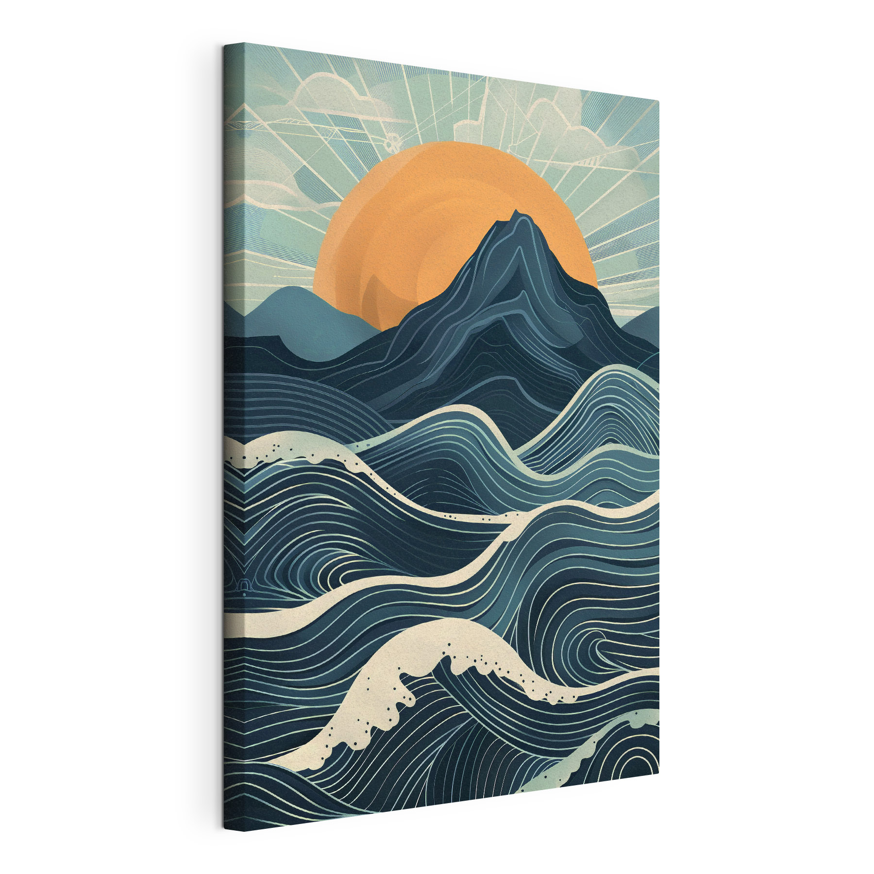 A mountain with waves and sun A mountain with waves and sun
