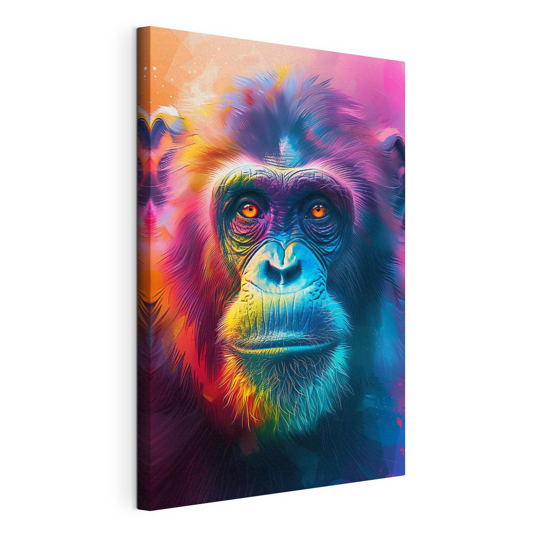 A colorful monkey with orange eyes