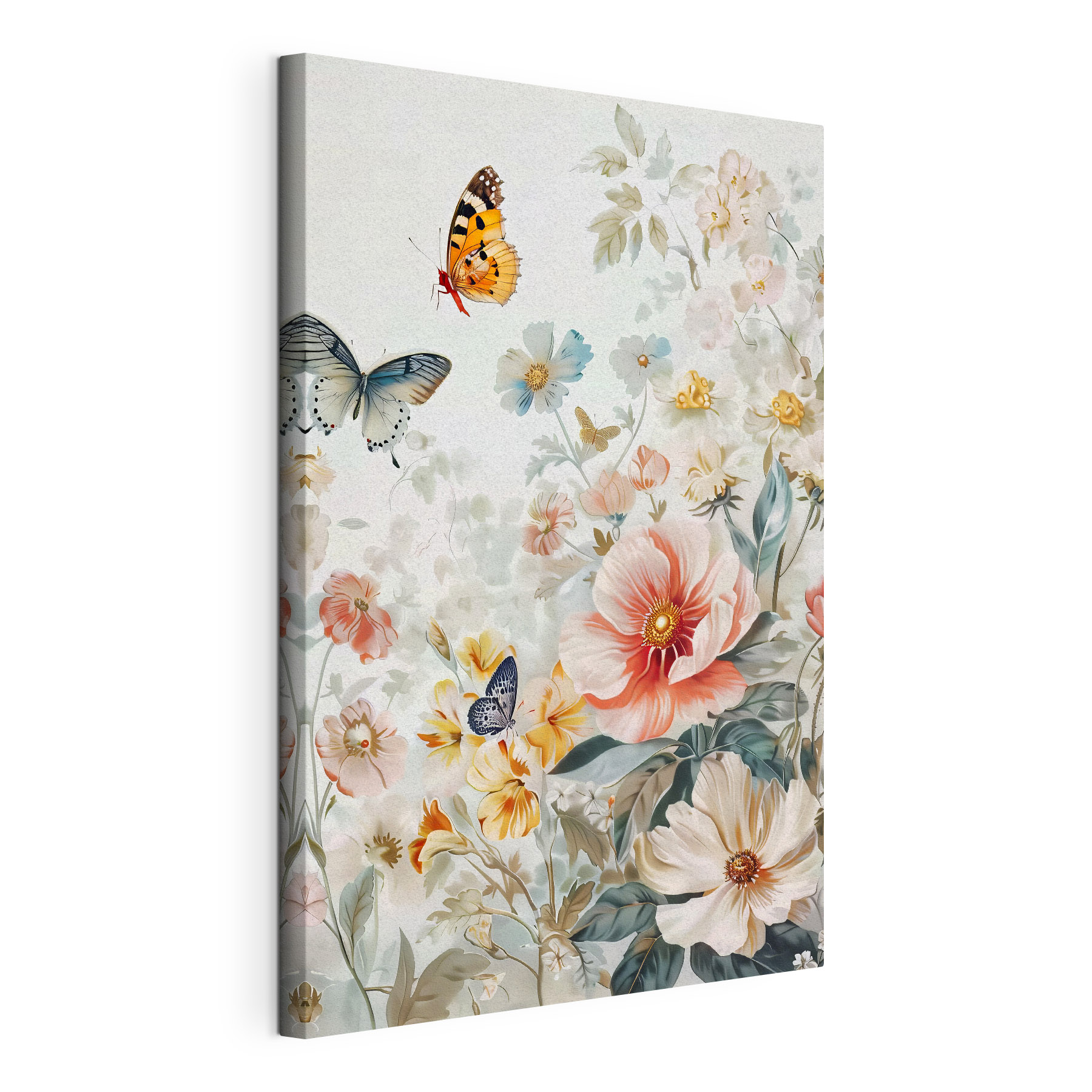 A painting of flowers and butterflies A painting of flowers and butterflies