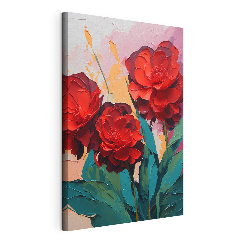 A painting of red flowers A painting of red flowers