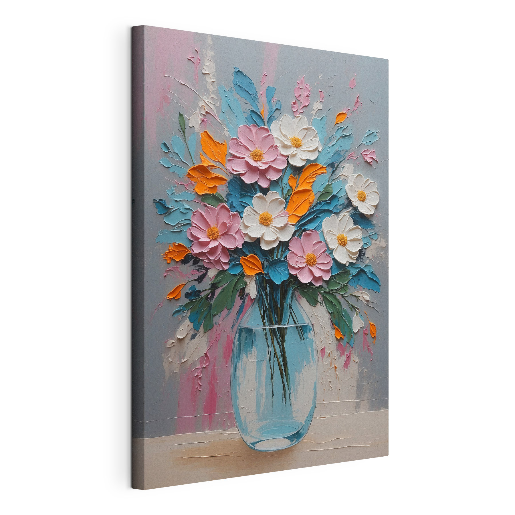 A painting of flowers in a vase A painting of flowers in a vase