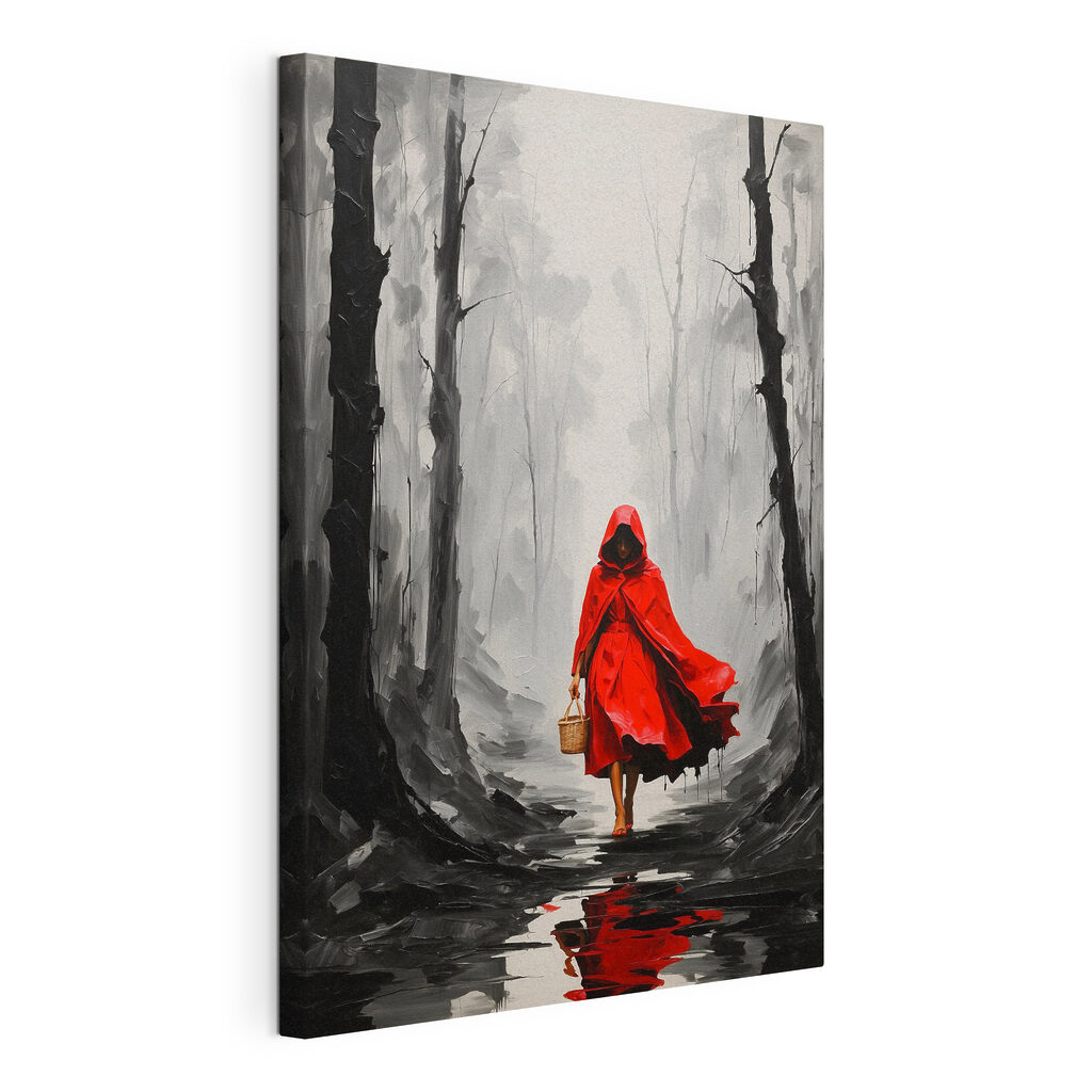 A woman in a red cloak walking in a forest A woman in a red cloak walking in a forest