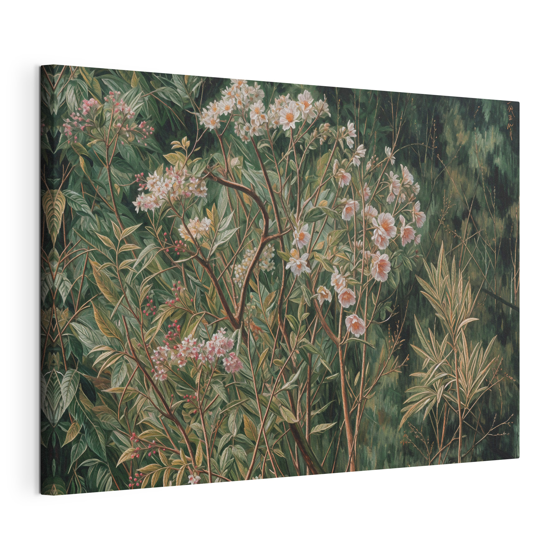 A painting of a bush with flowers A painting of a bush with flowers
