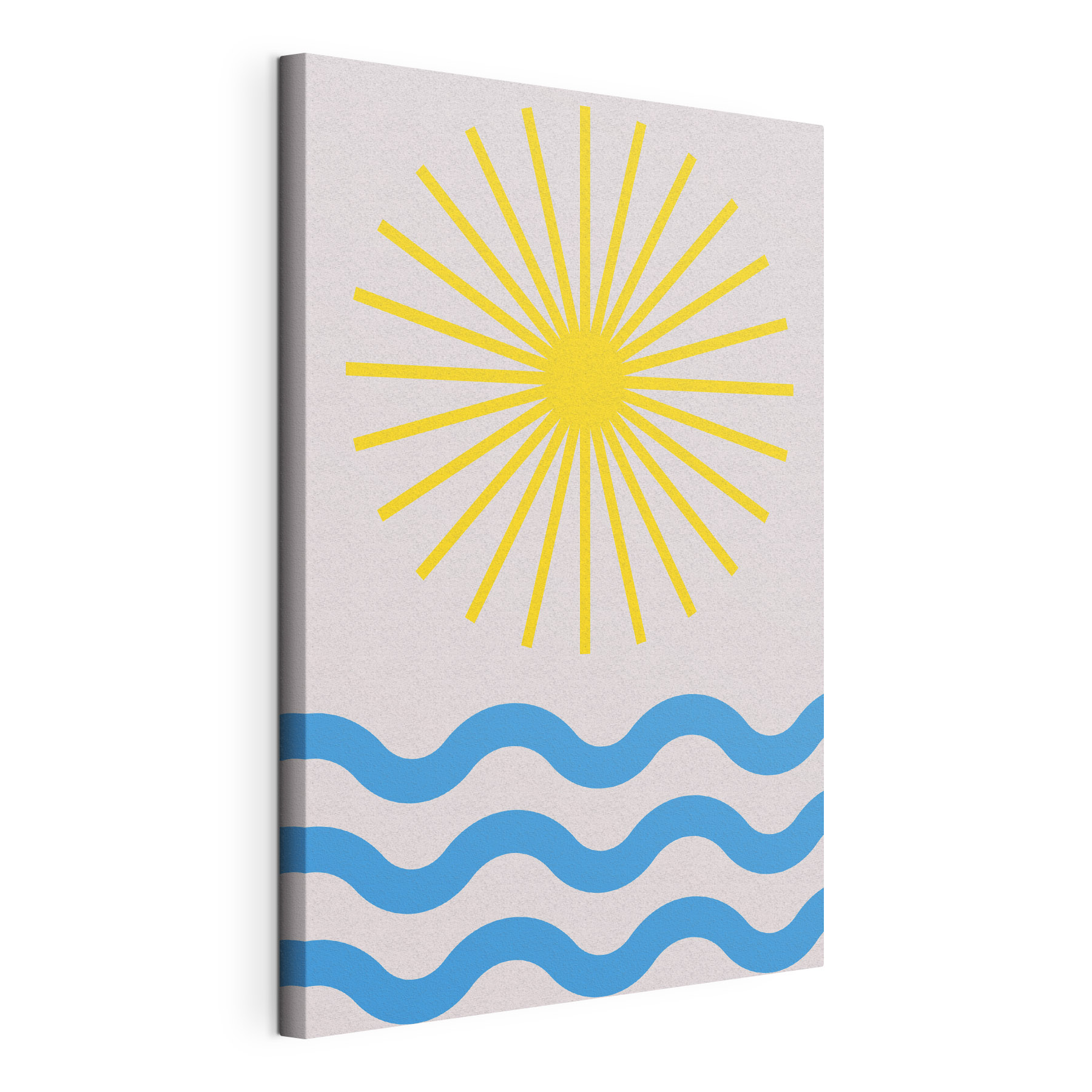A sun and waves with blue lines