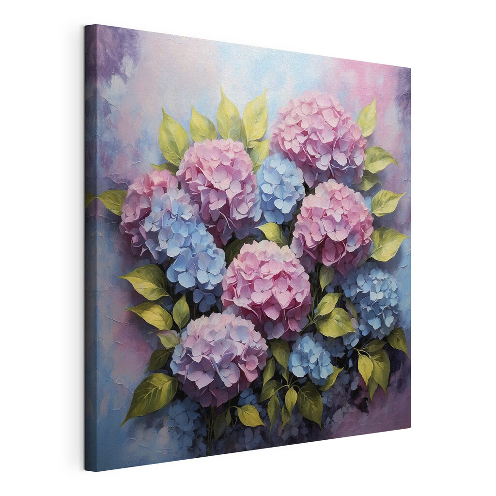 A painting of flowers and leaves