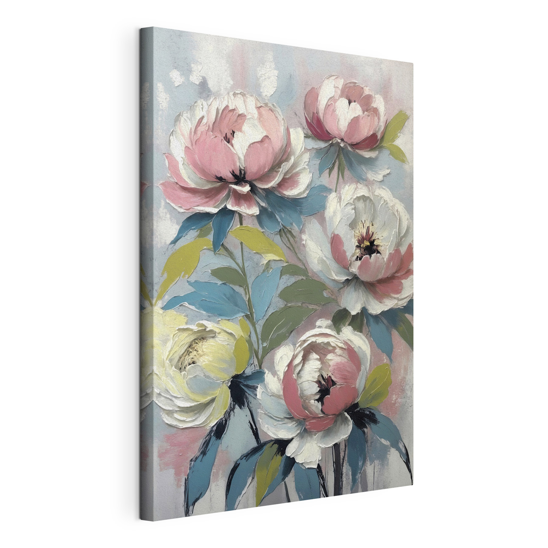 A painting of flowers on a blue background A painting of flowers on a blue background