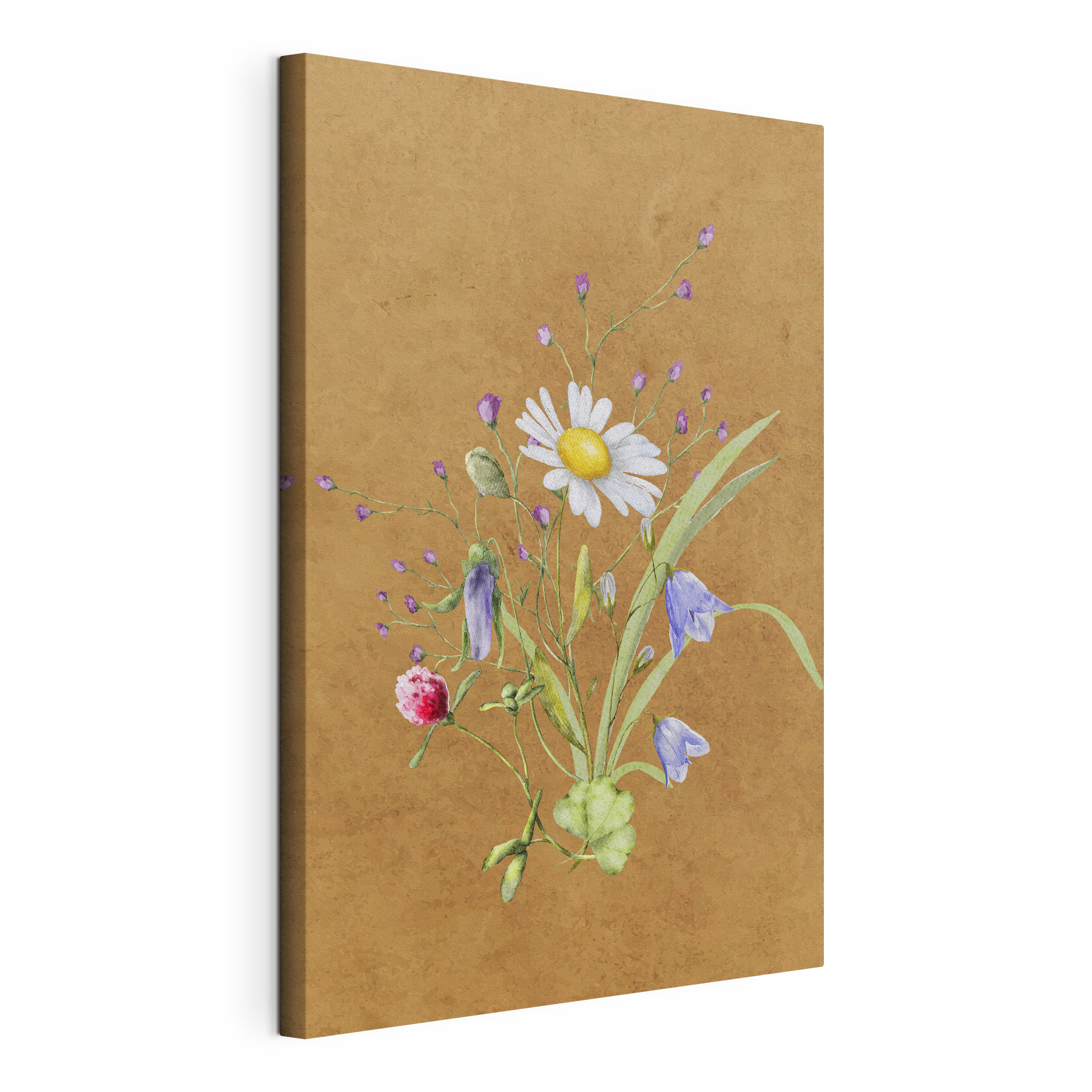 A painting of flowers on a brown surface A painting of flowers on a brown surface