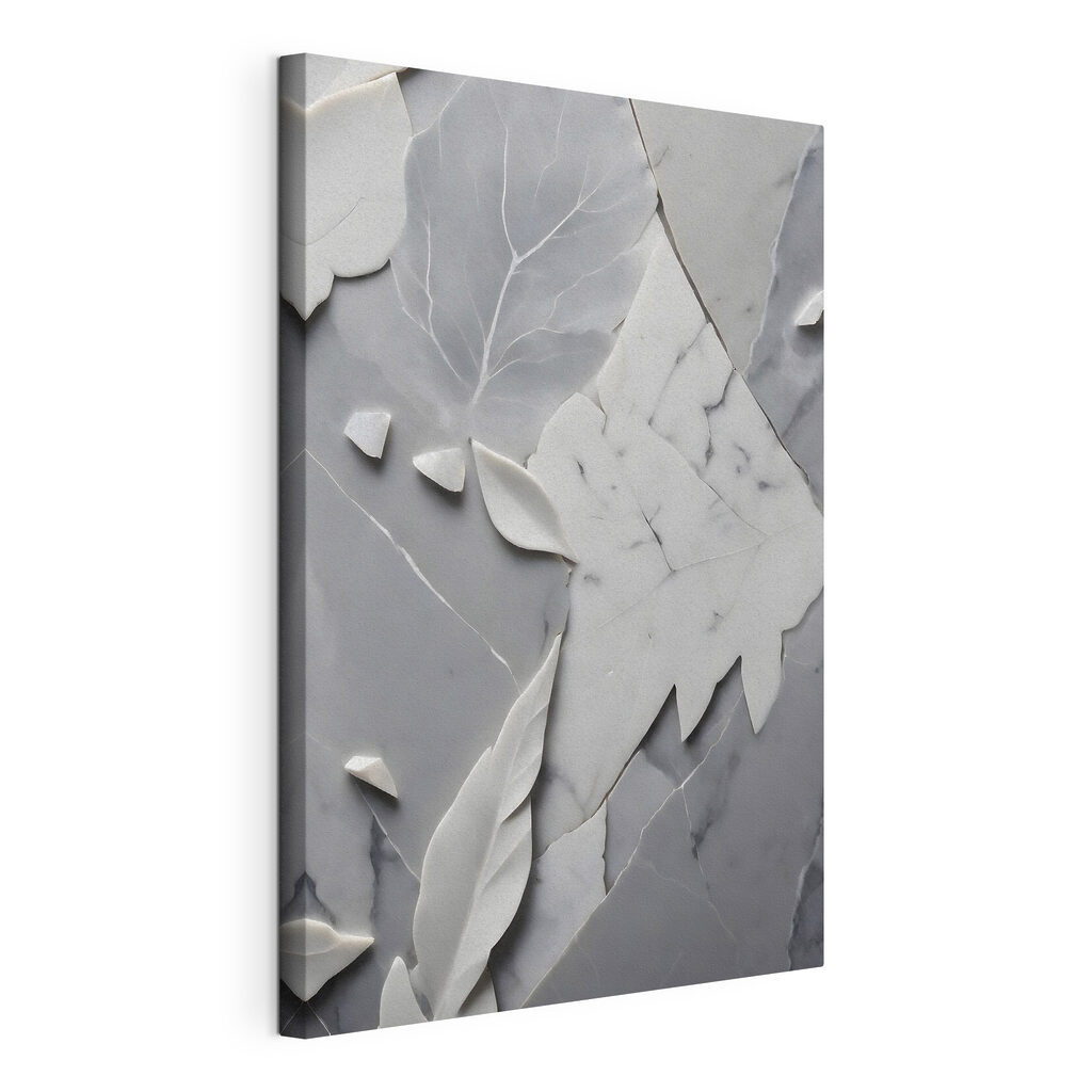 A white and gray marble surface with leaves A white and gray marble surface with leaves