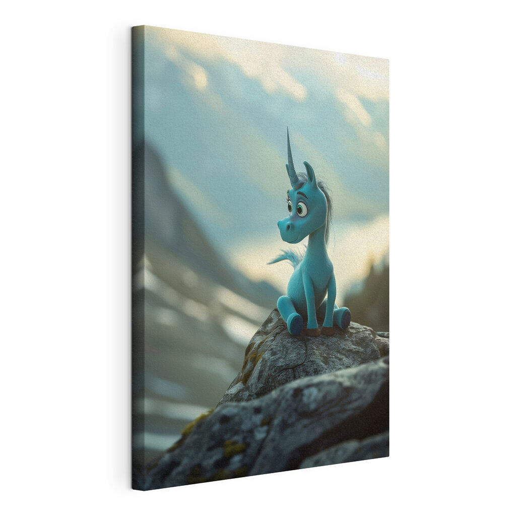 A cartoon of a blue unicorn sitting on a rock A cartoon of a blue unicorn sitting on a rock