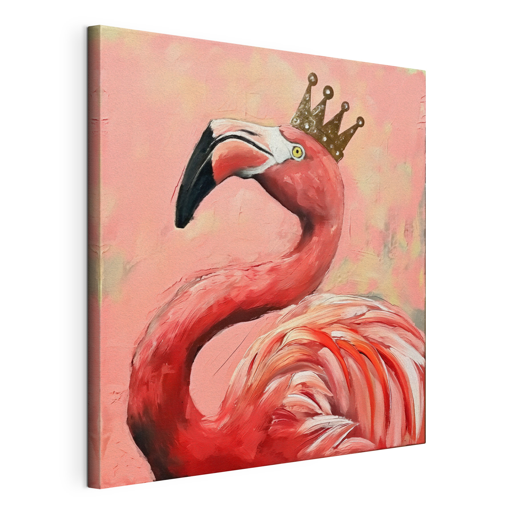 A painting of a flamingo with a crown