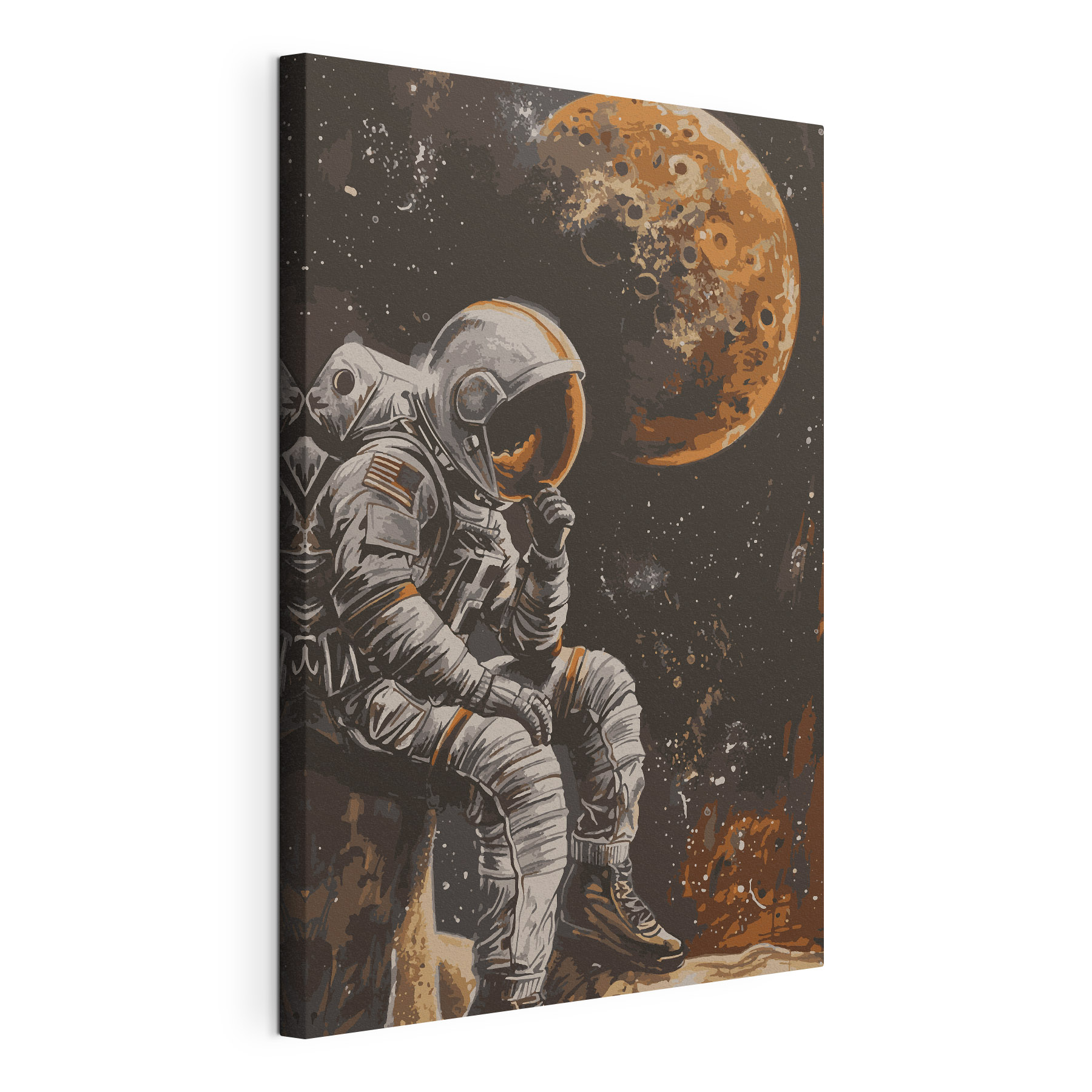 An astronaut sitting on a rock