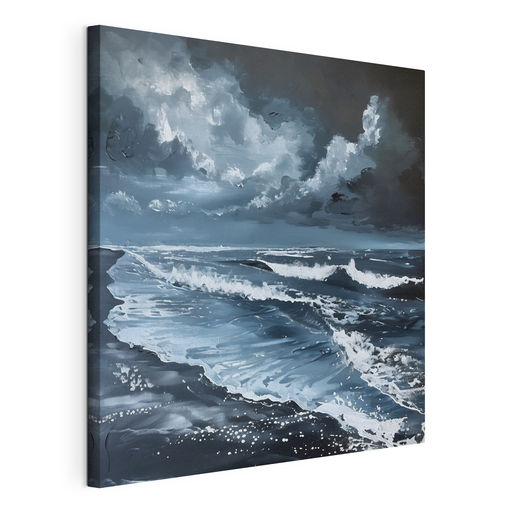 A painting of waves on a beach