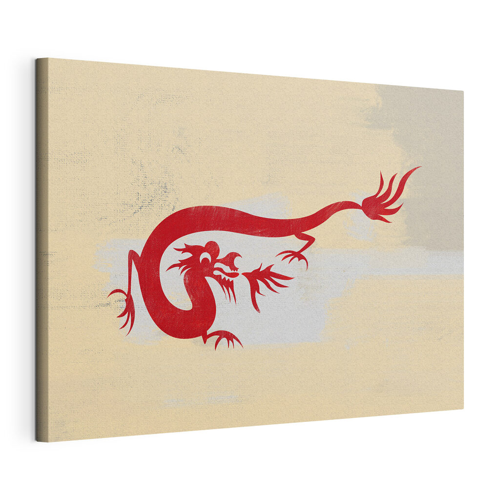 A red dragon on a white surface