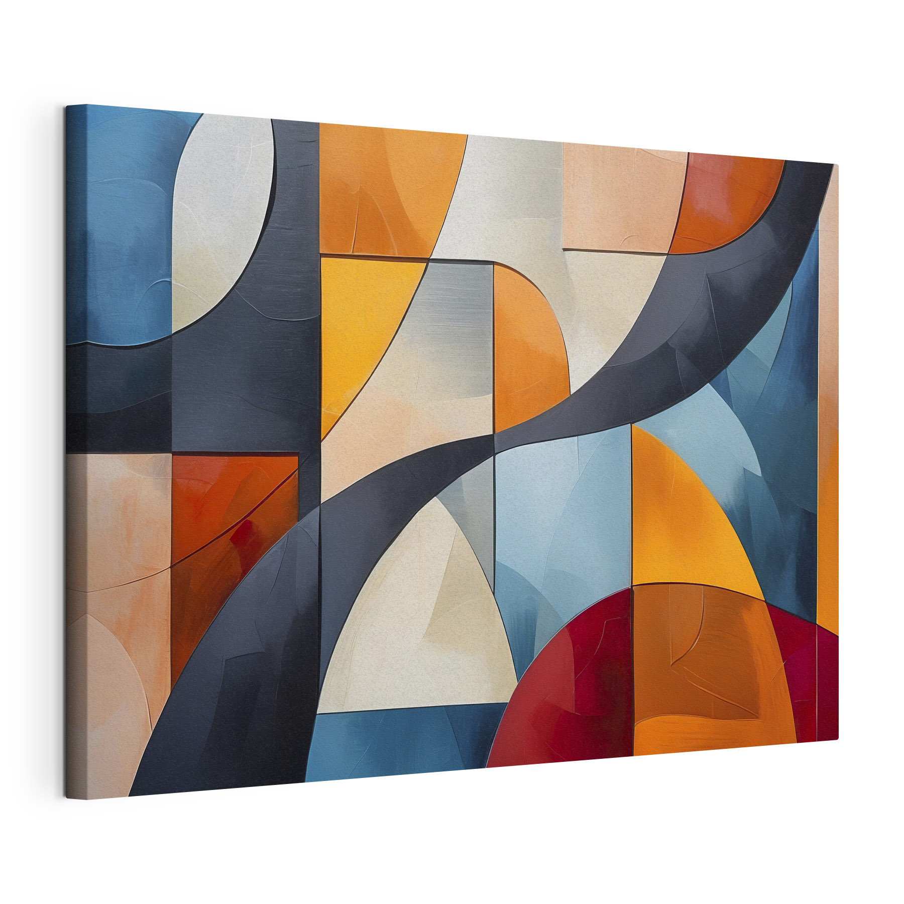 A colorful art piece with curved shapes
