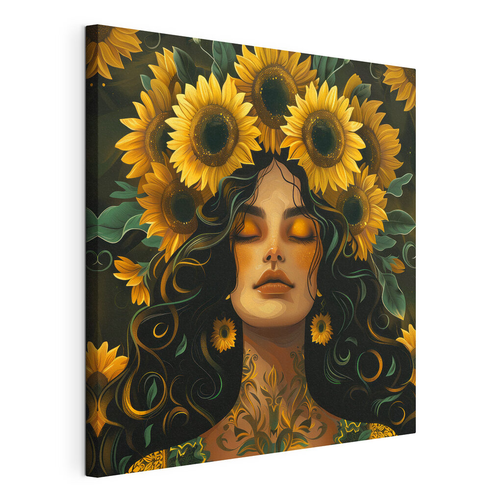 A woman with sunflowers in her hair A woman with sunflowers in her hair