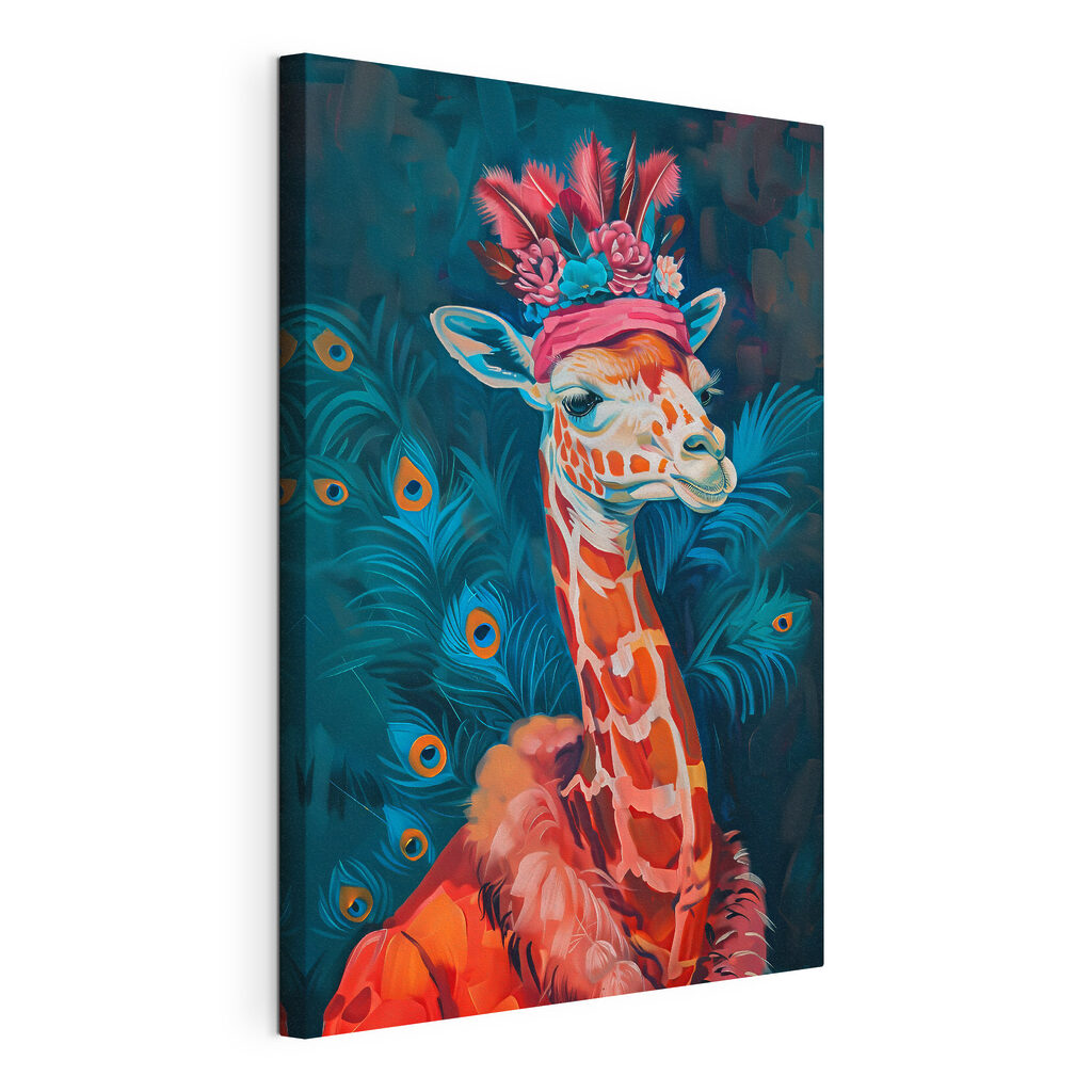 A giraffe wearing a hat