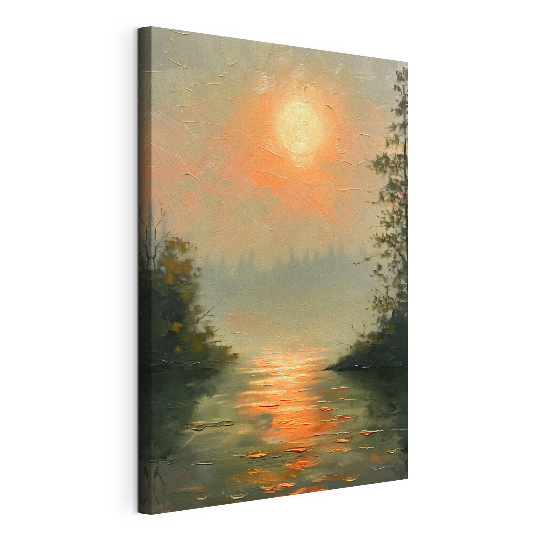 A painting of a sunset over a lake A painting of a sunset over a lake