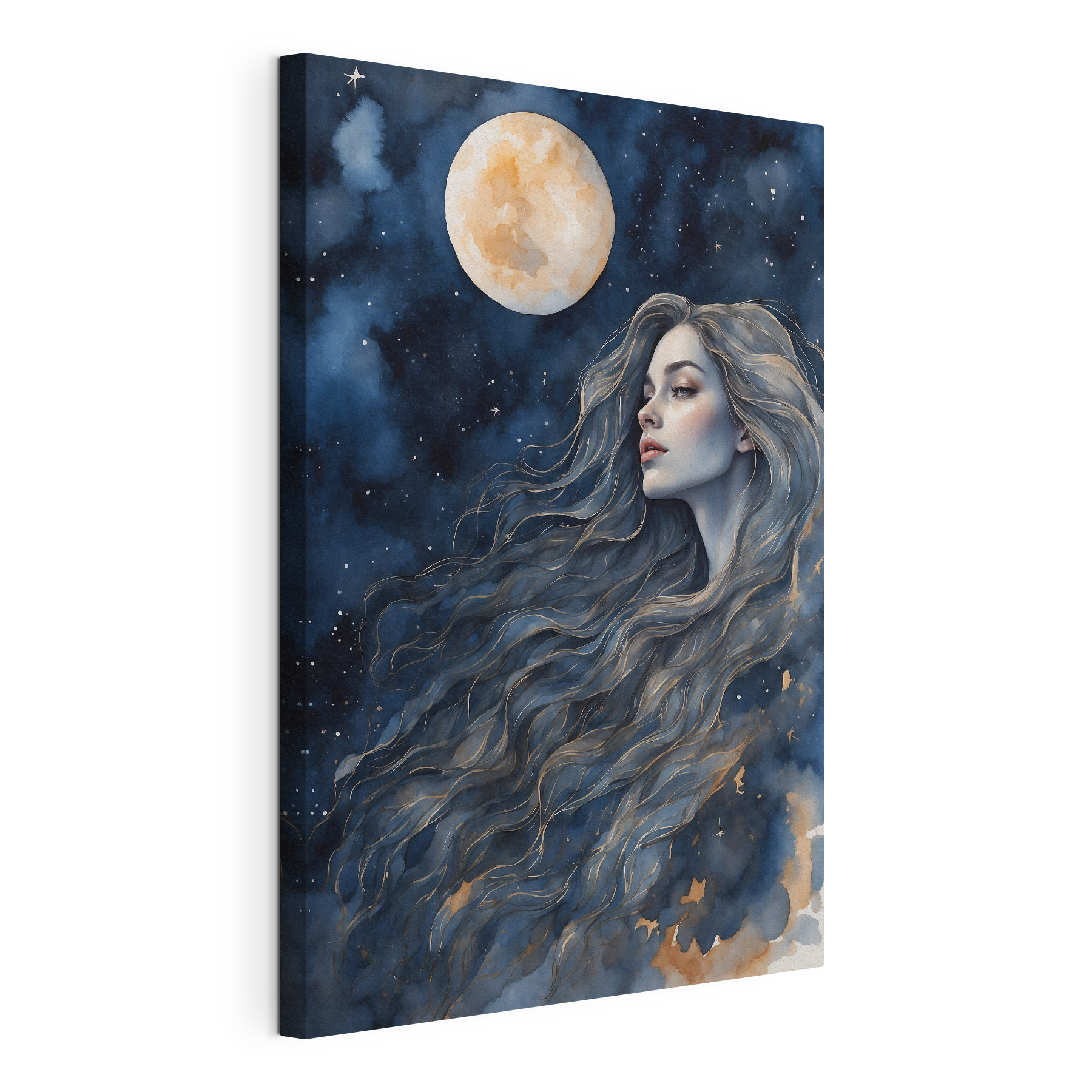 A woman with long hair and a moon A woman with long hair and a moon