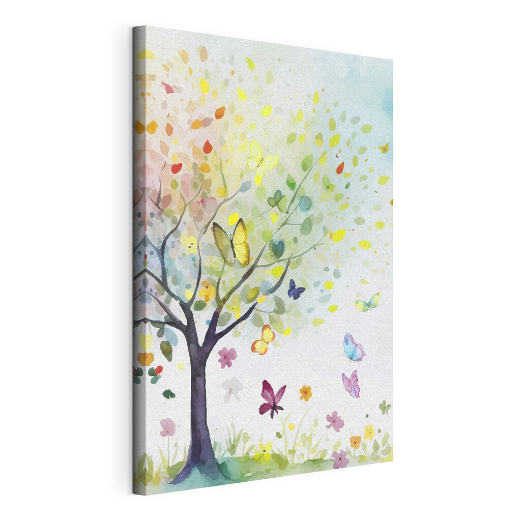 A tree with butterflies and leaves