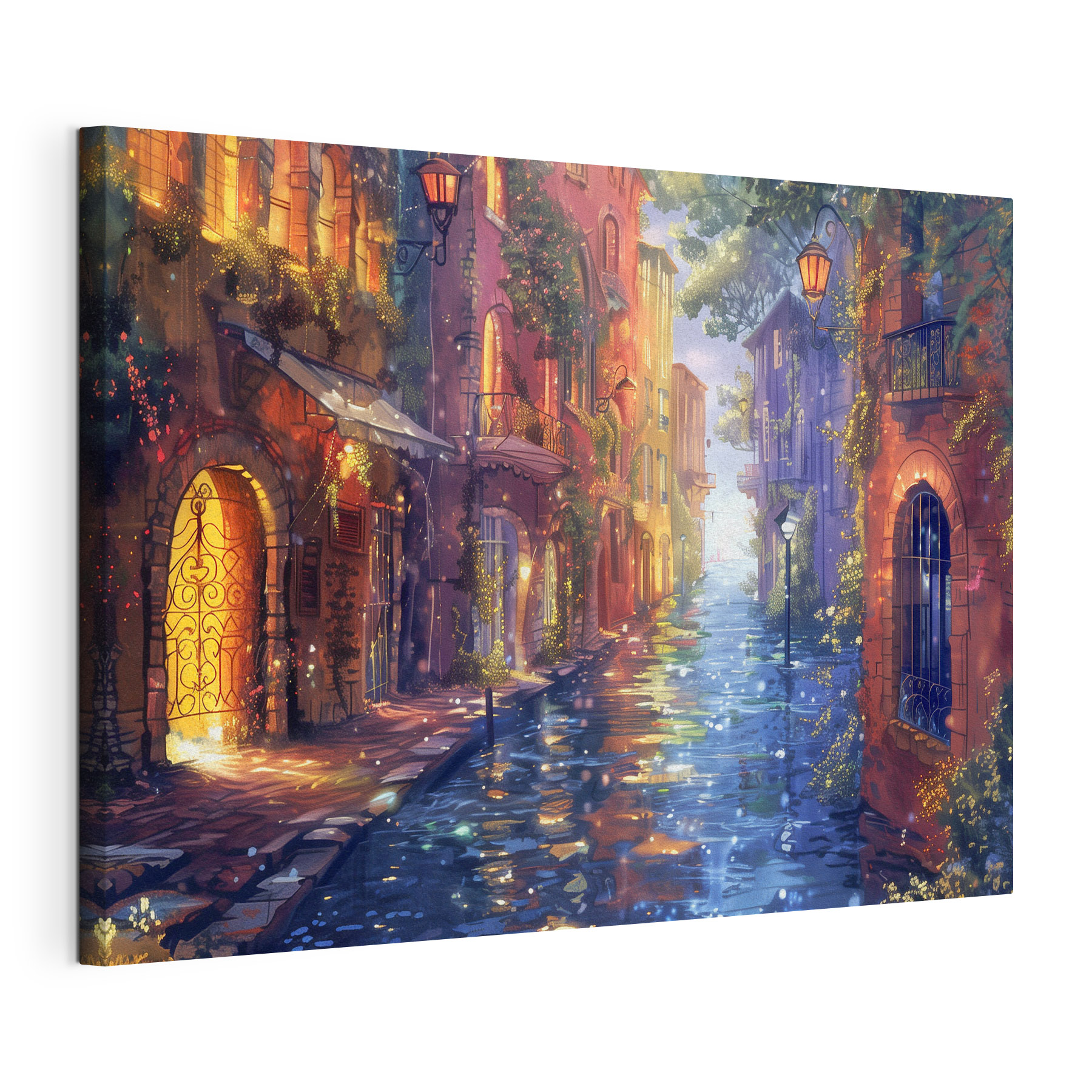 A water way with buildings and trees A water way with buildings and trees