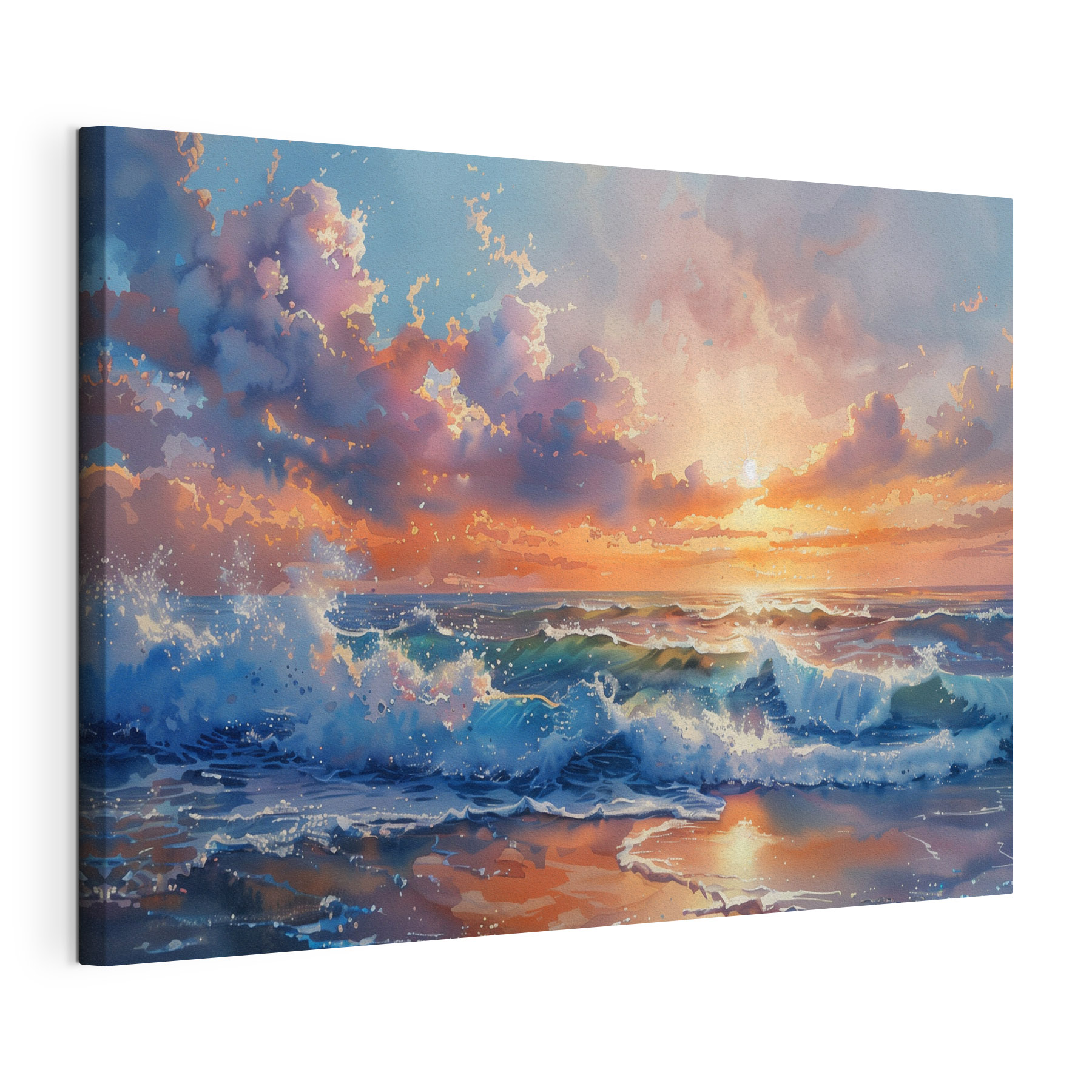 A painting of waves crashing on the beach A painting of waves crashing on the beach