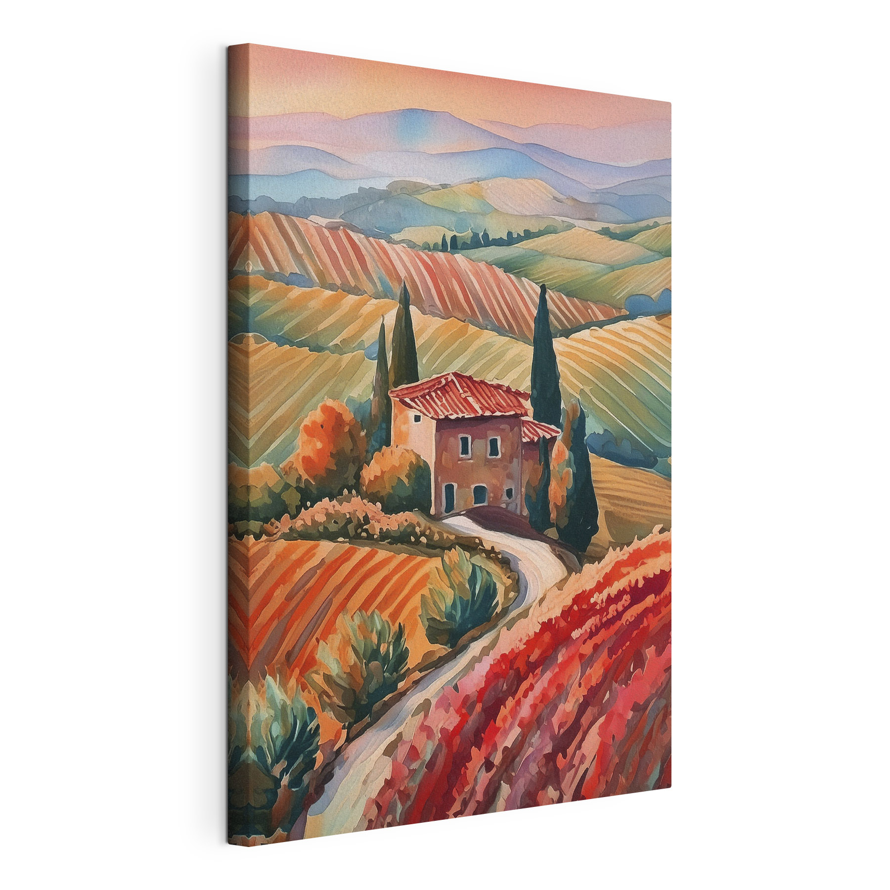 A painting of a house in a field of fields A painting of a house in a field of fields