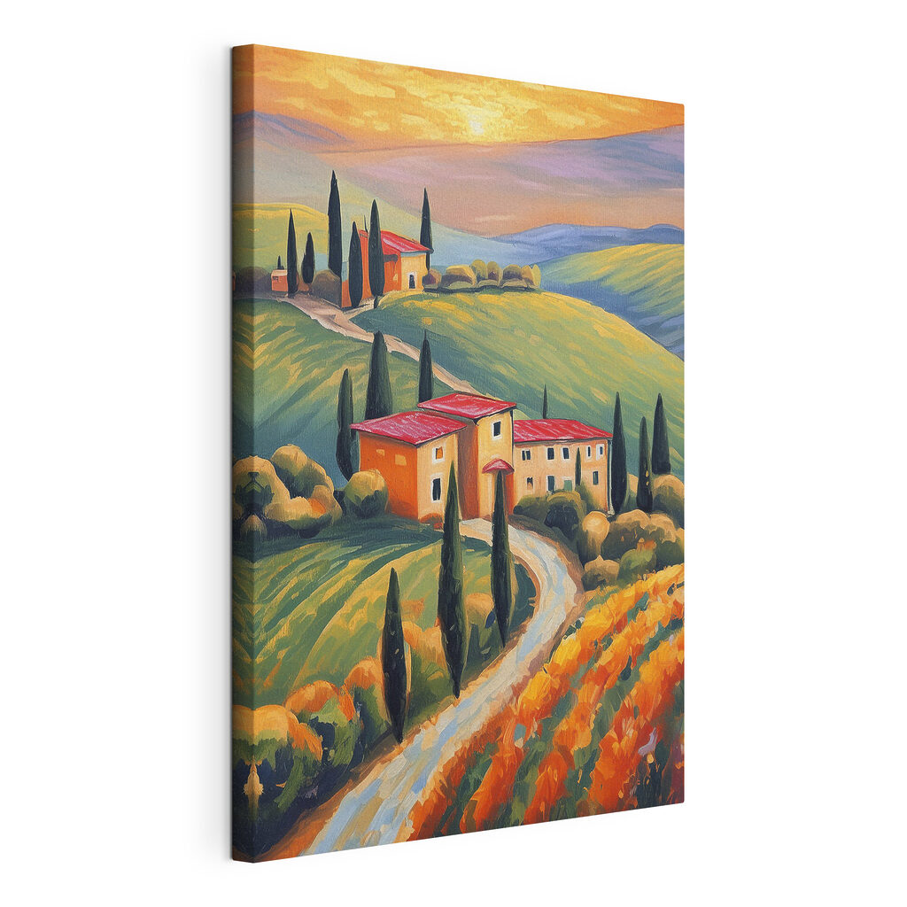 A painting of a house on a hill A painting of a house on a hill
