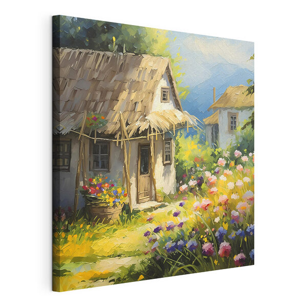 Quadri Quadri Un dipinto raffigurante una casa con dei fiori (COD: s38495)