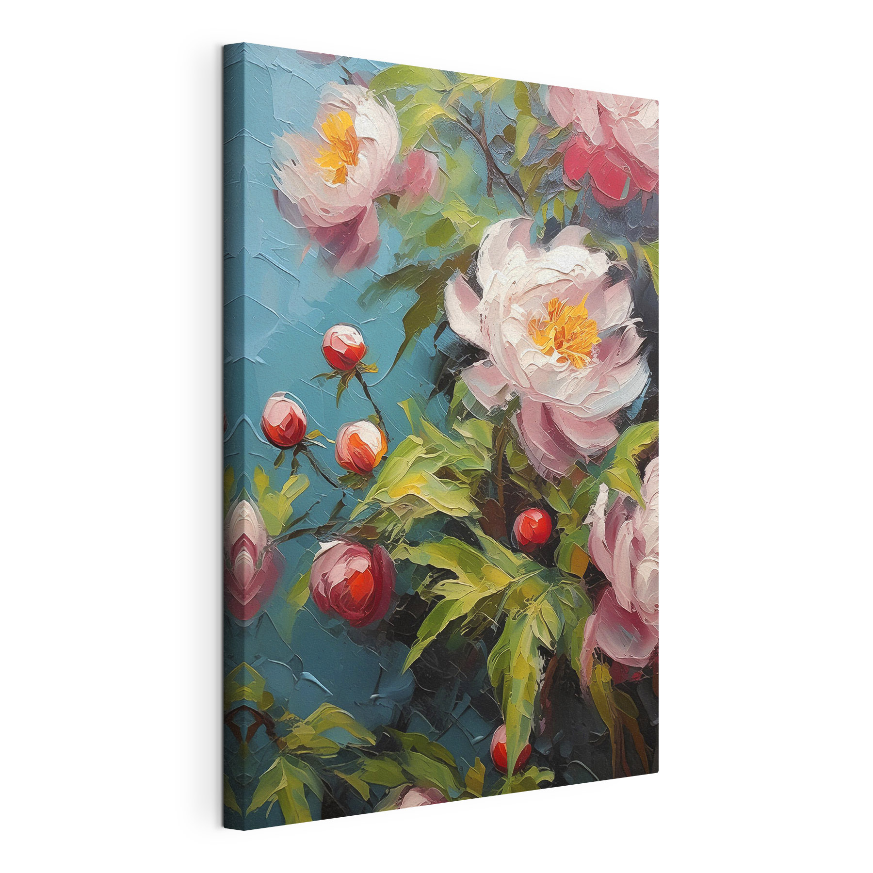 A painting of flowers and buds