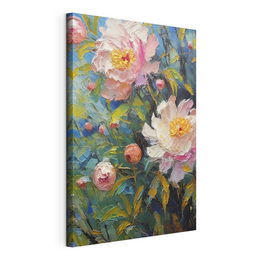A painting of flowers on a branch A painting of flowers on a branch