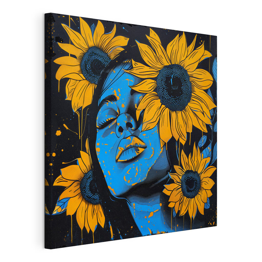 A painting of a woman with sunflowers A painting of a woman with sunflowers