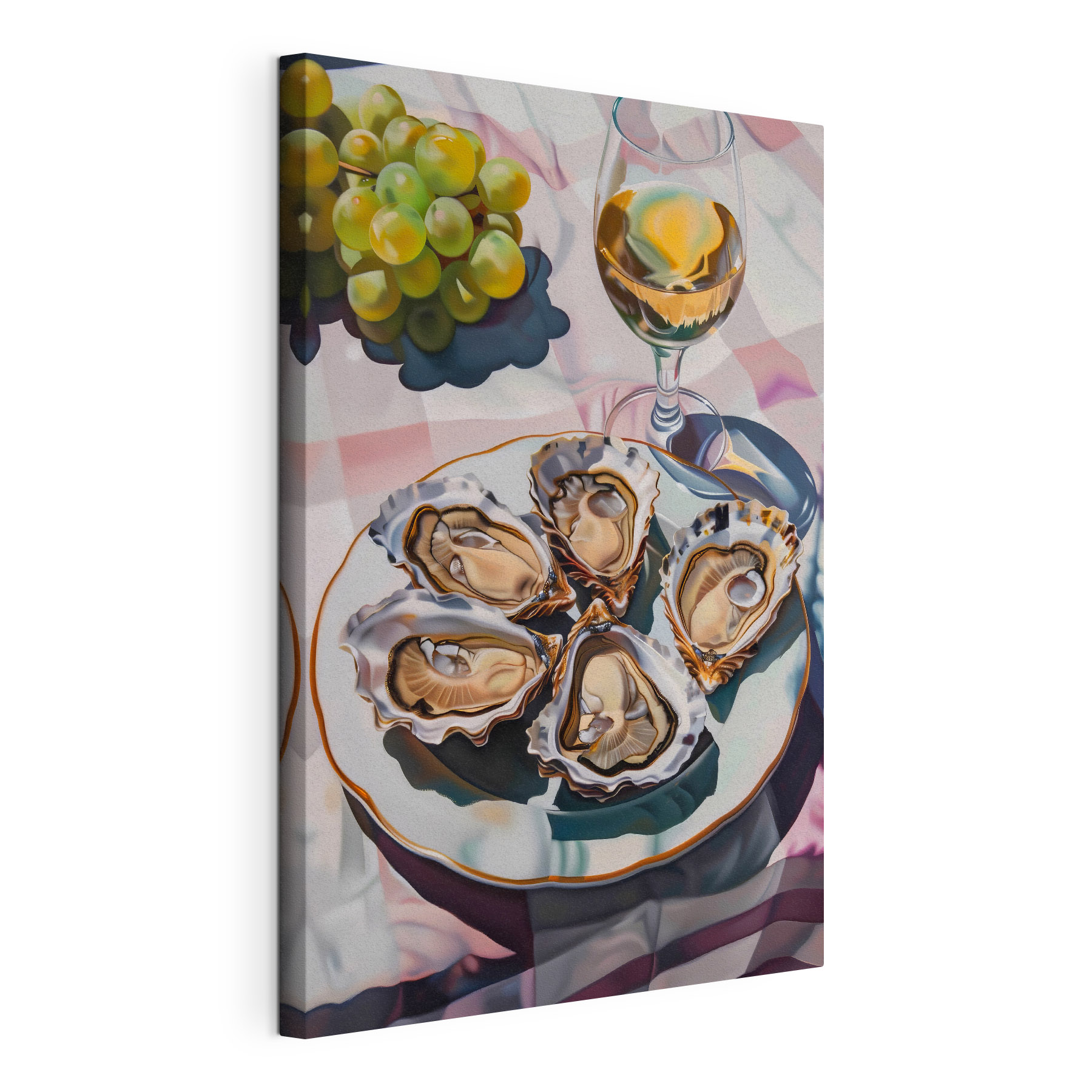 A plate of oysters and a glass of wine