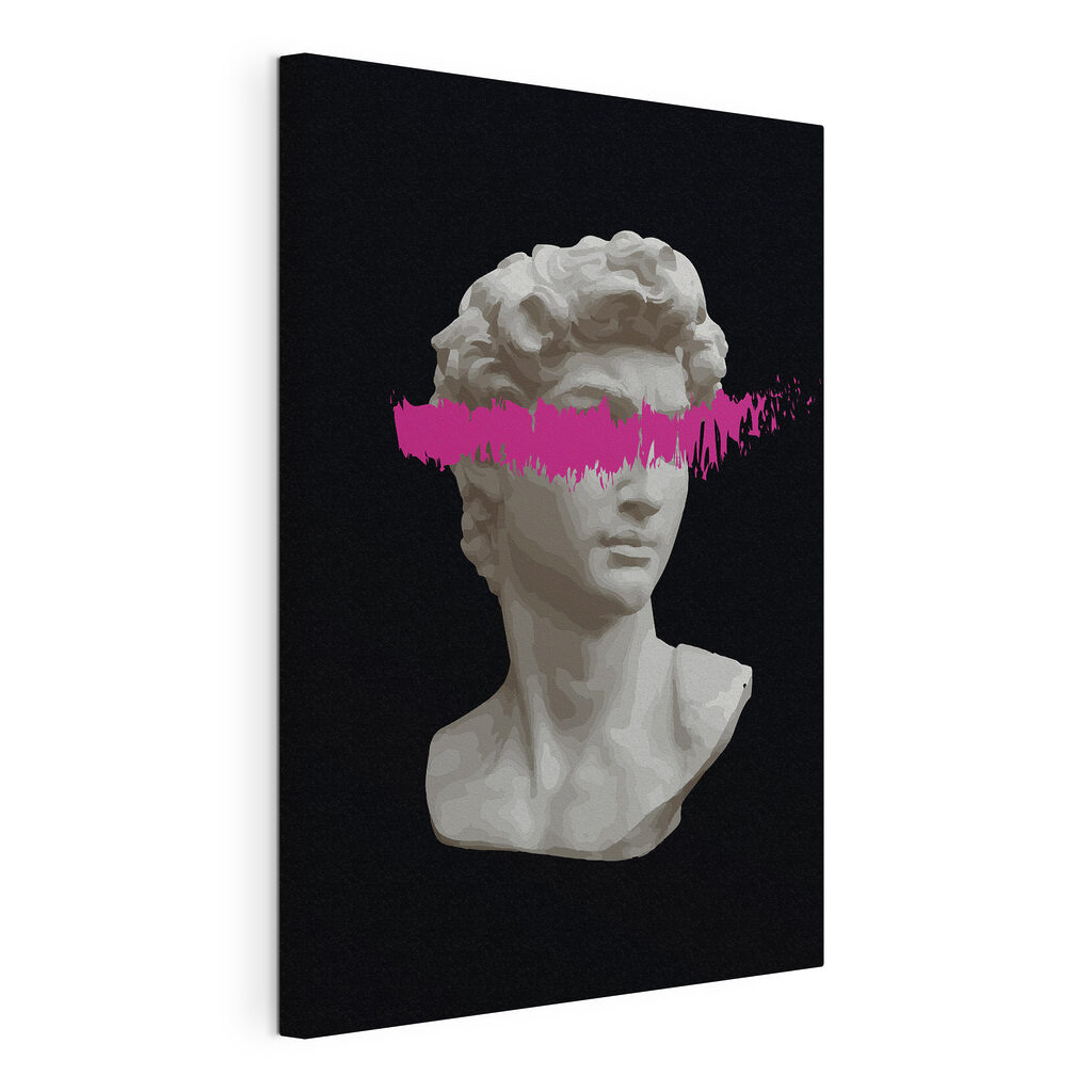 A statue of a man with a pink line