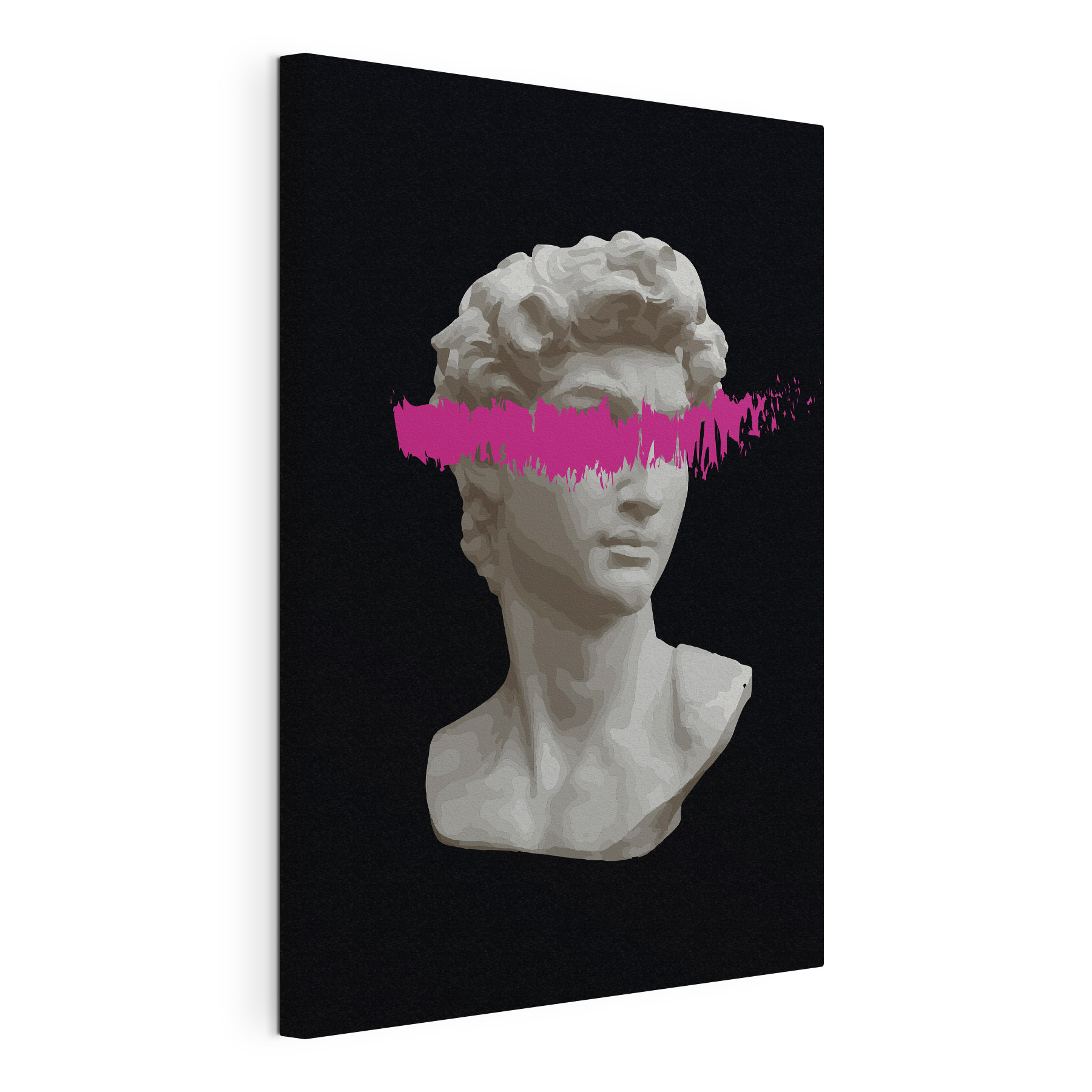 A statue of a man with a pink line