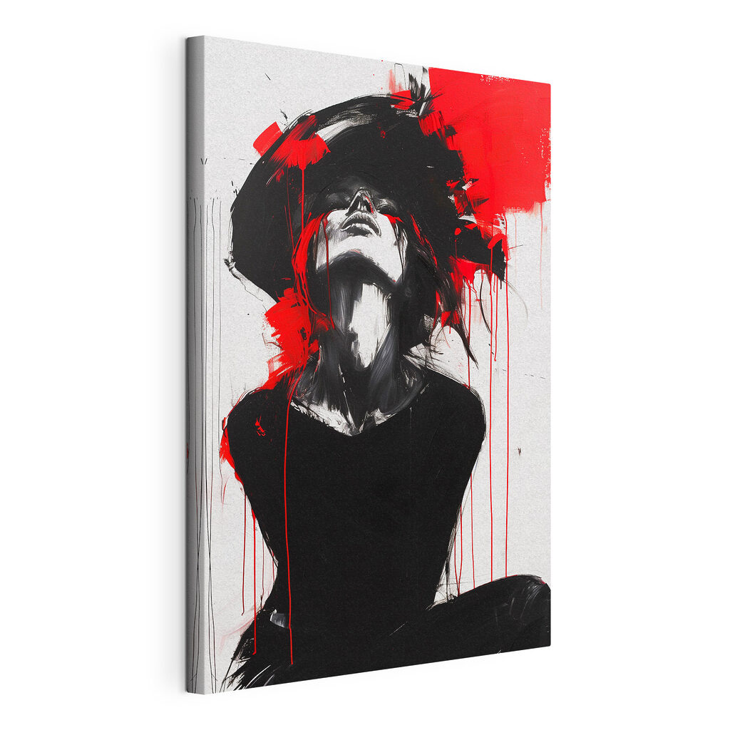 A painting of a woman with red paint on her face A painting of a woman with red paint on her face