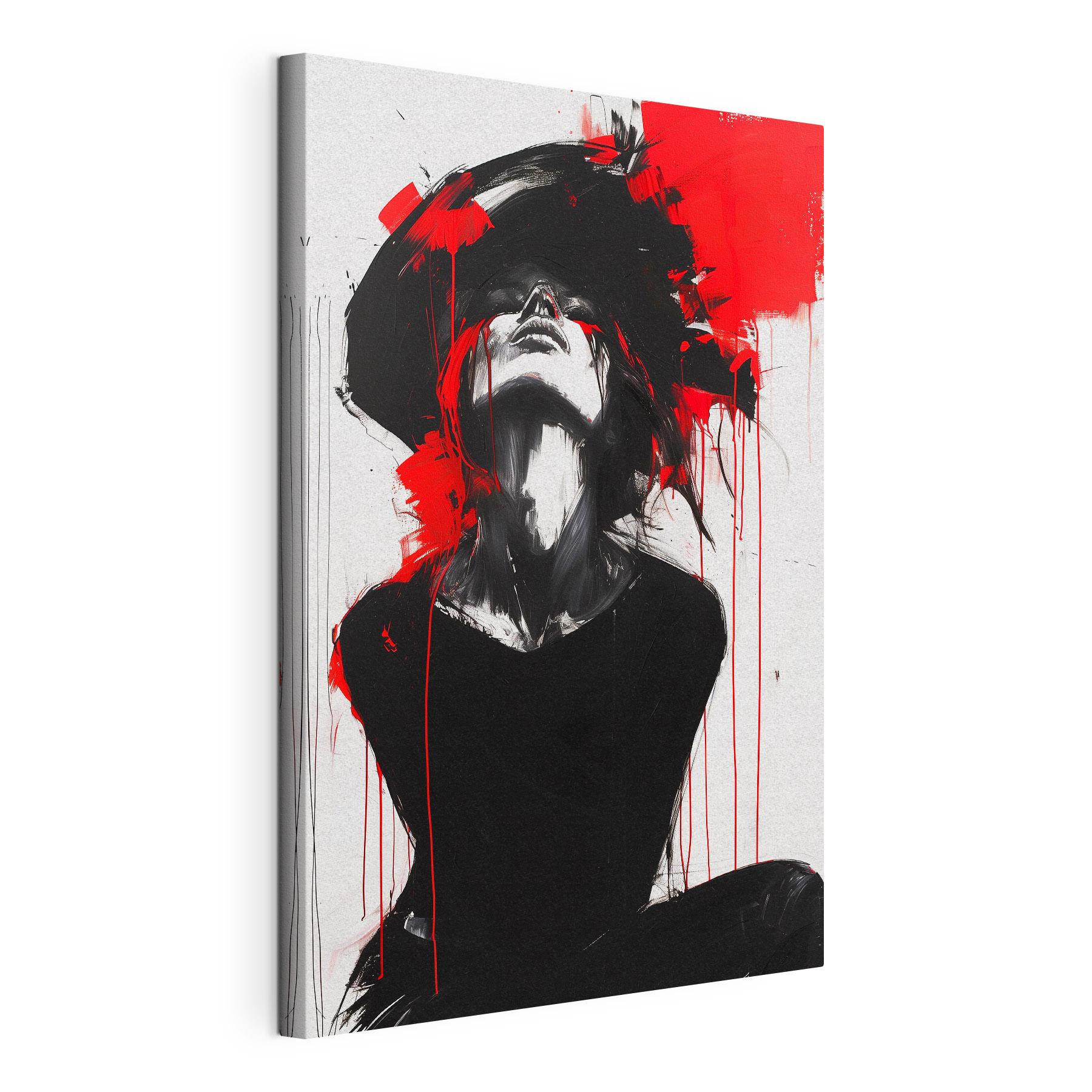 A painting of a woman with red paint on her face A painting of a woman with red paint on her face