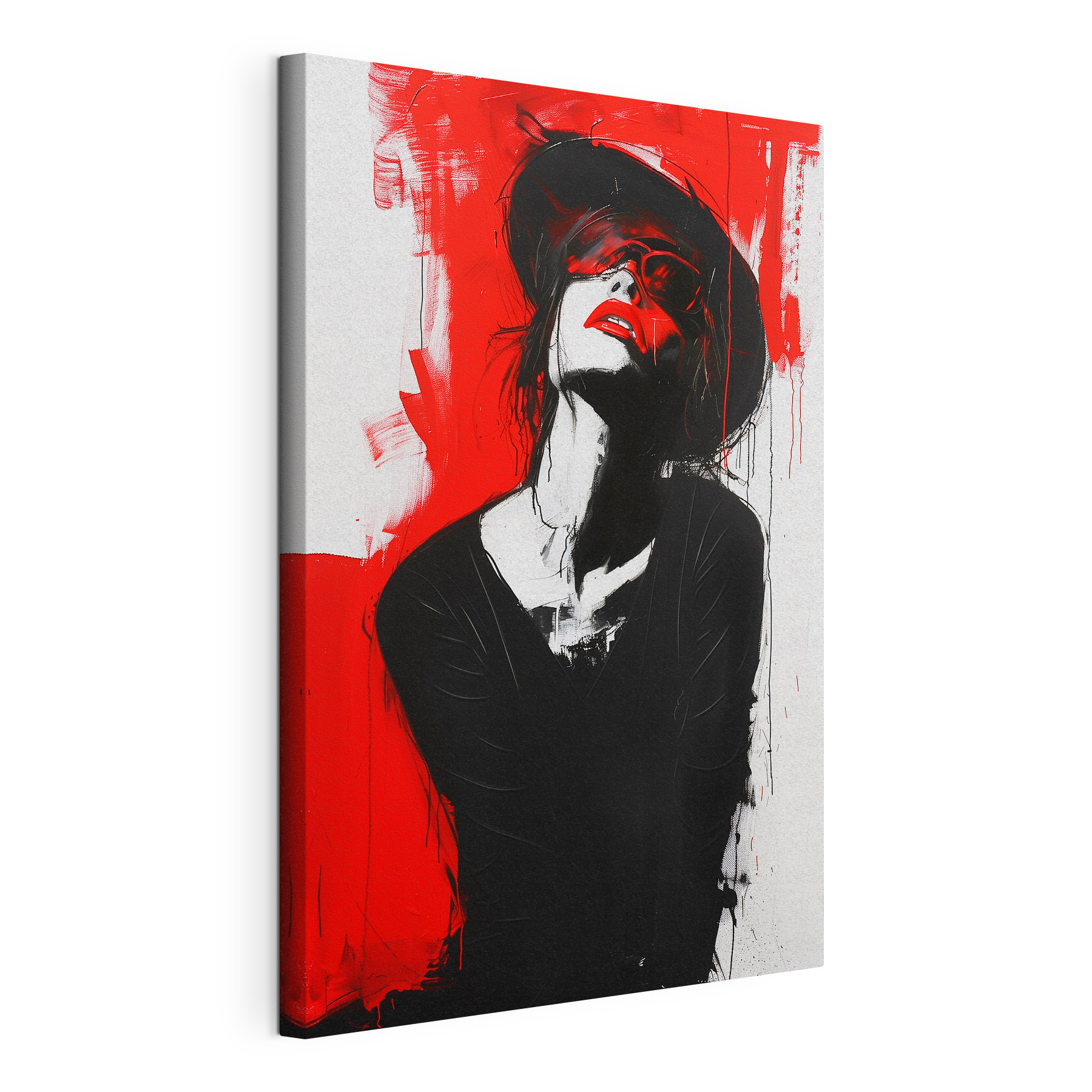 A woman with red lips and black hat A woman with red lips and black hat
