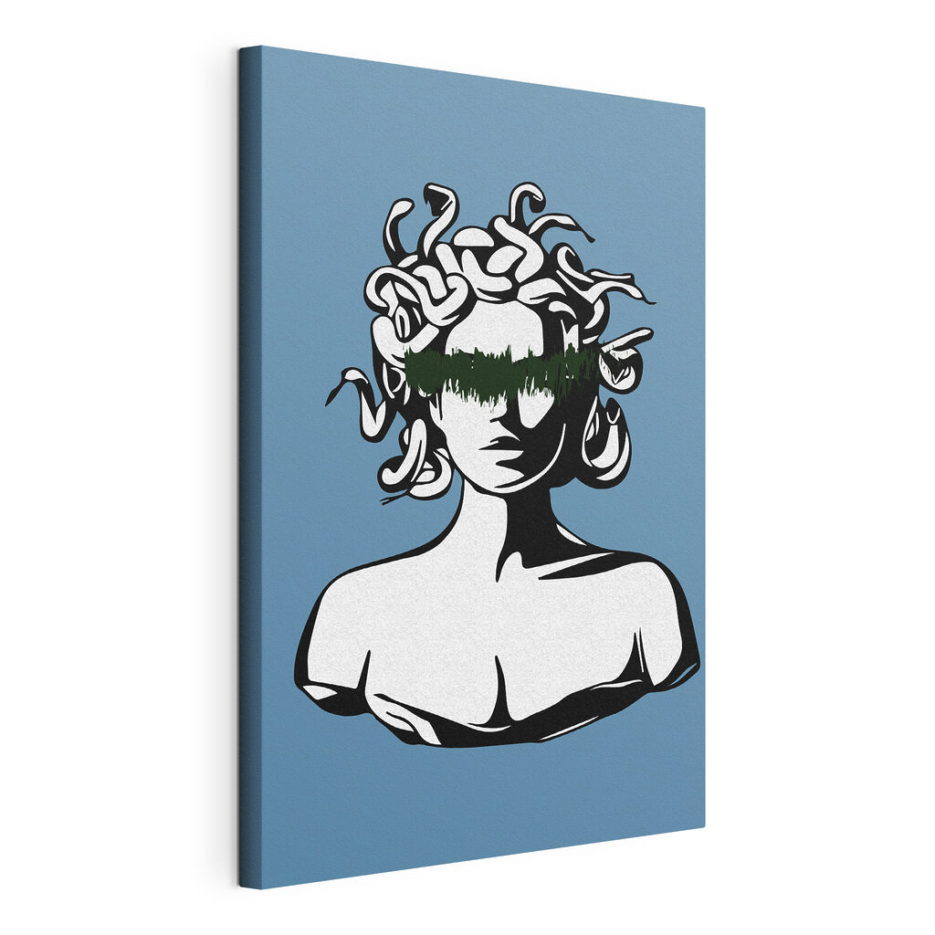 A statue of a medusa with a green line on it A statue of a medusa with a green line on it