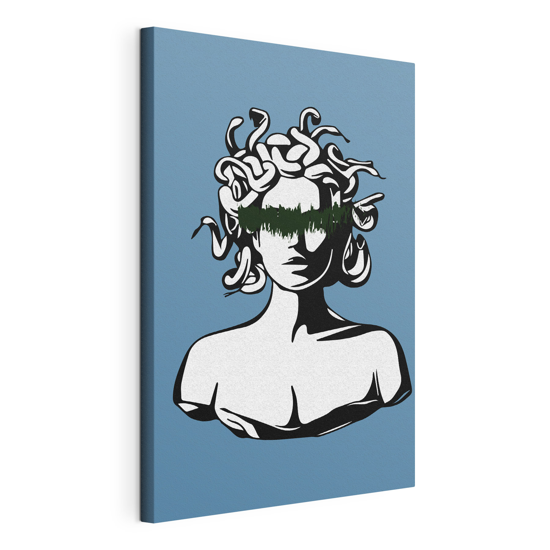 A statue of a medusa with a green line on it A statue of a medusa with a green line on it
