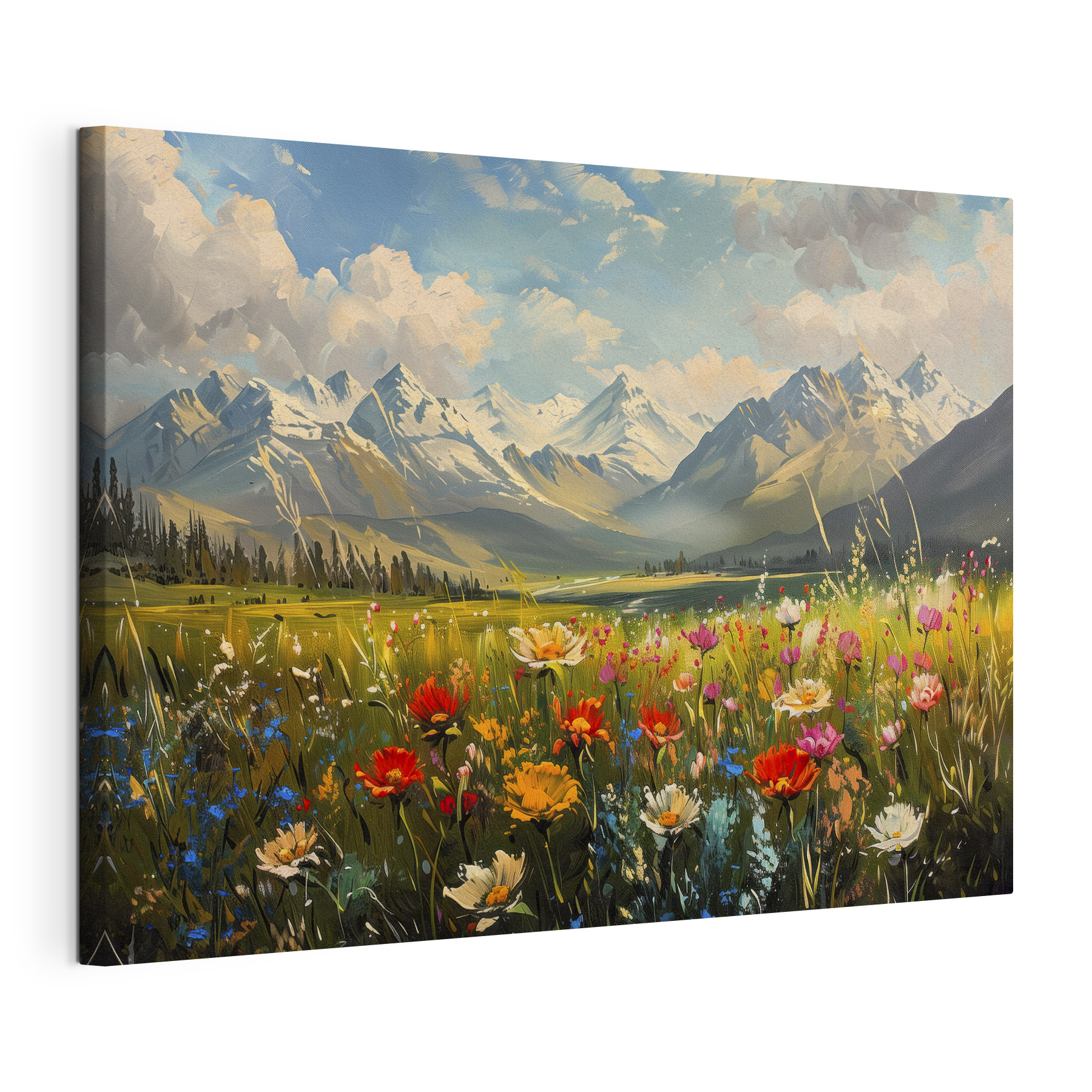 Field of flowers with mountains in the background