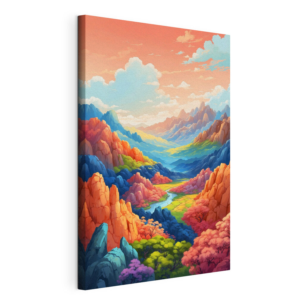 A landscape of mountains and a river A landscape of mountains and a river