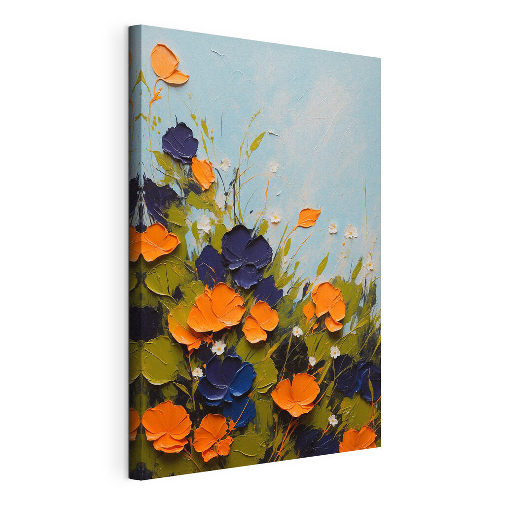 A painting of flowers and leaves