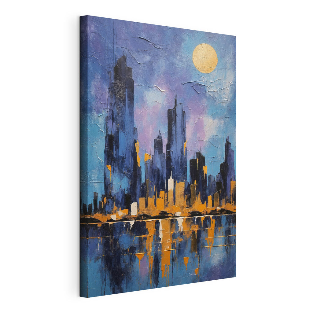 A painting of a city skyline