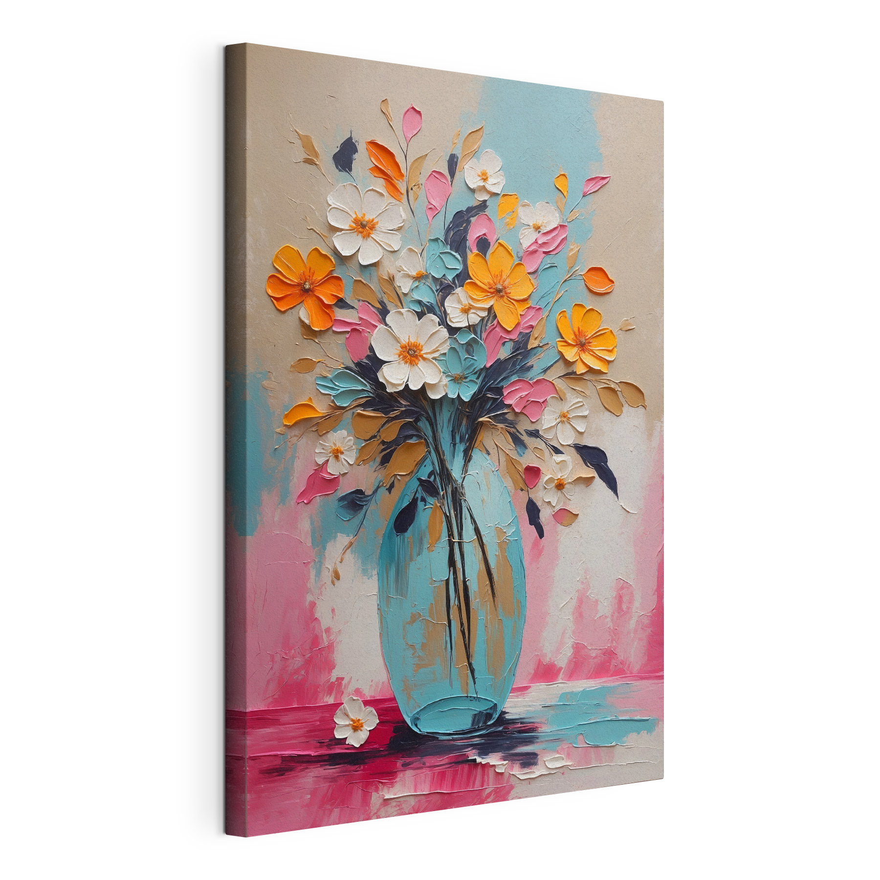 A painting of flowers in a vase A painting of flowers in a vase