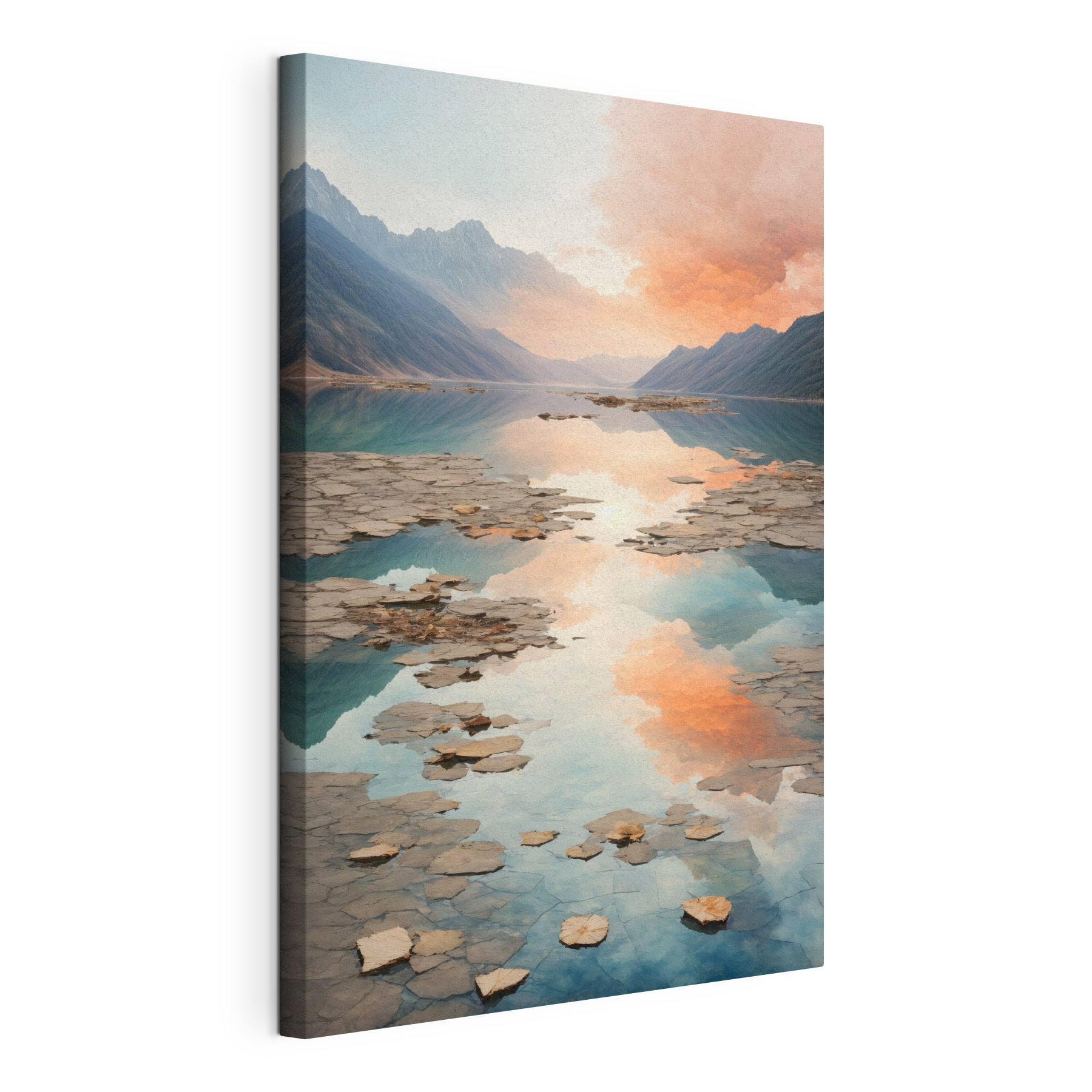 A lake with rocky mountains and clouds A lake with rocky mountains and clouds