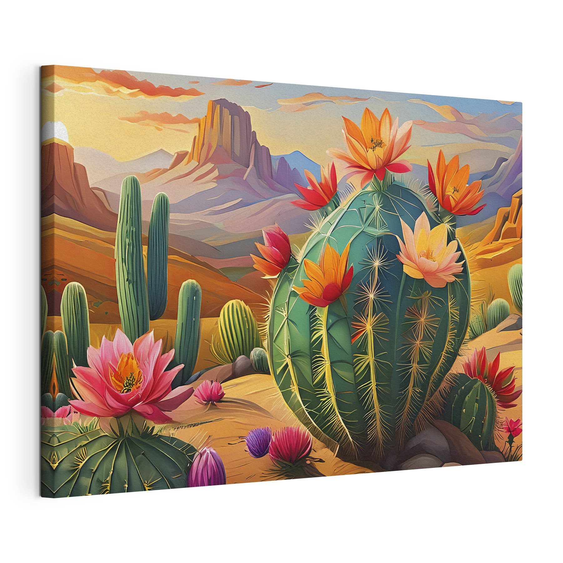 A cactus with flowers in the desert