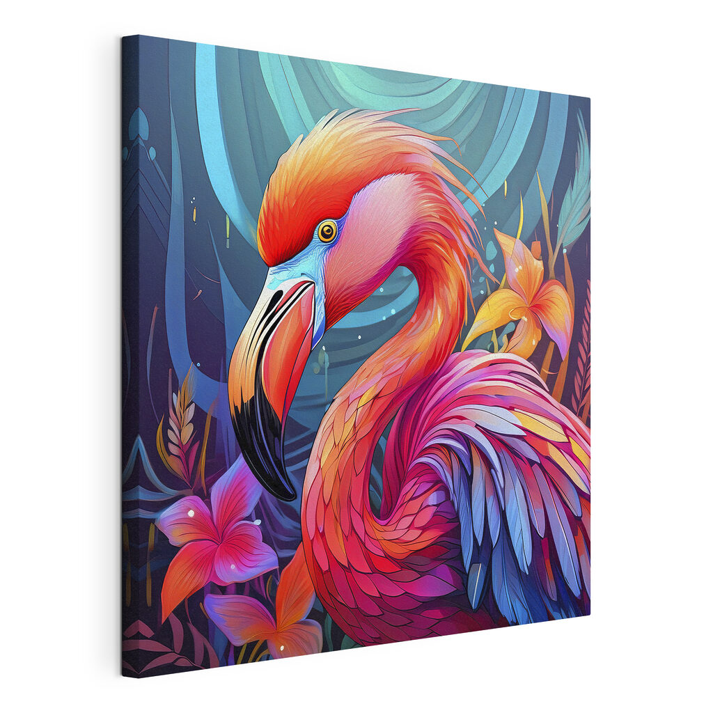 A colorful flamingo with flowers