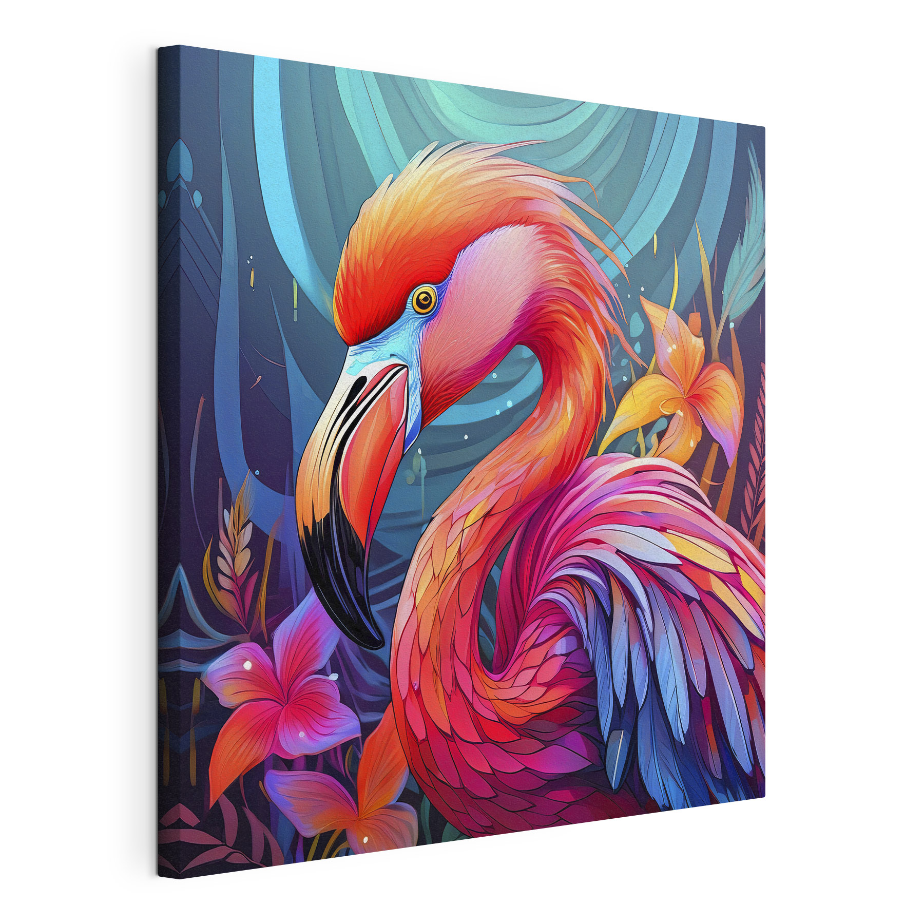 A colorful flamingo with flowers