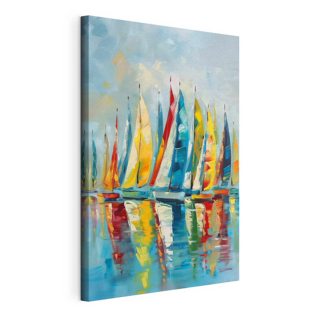 A painting of sailboats on water A painting of sailboats on water