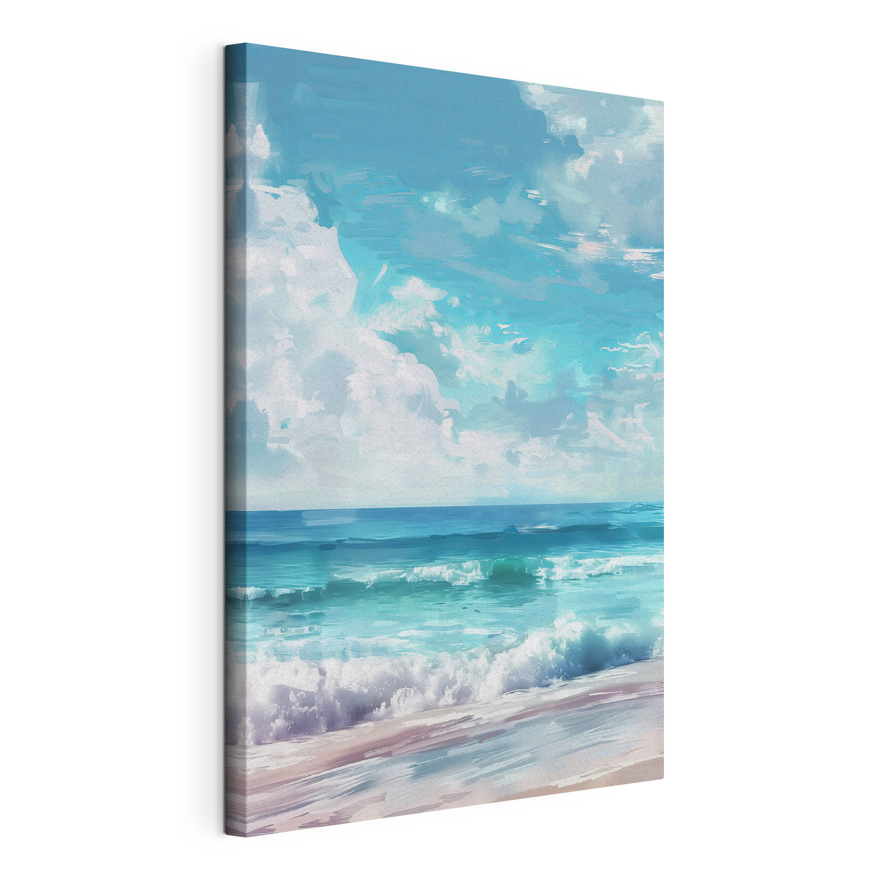 A beach with waves and clouds